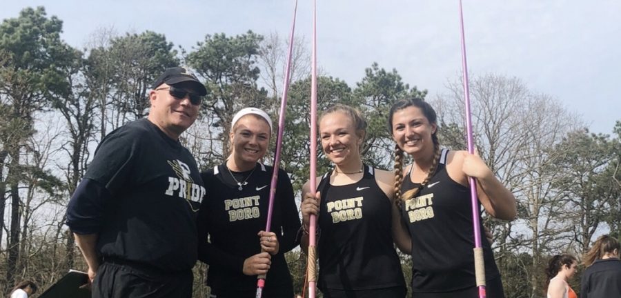 From left to right: Coach Kaufman, Carlie Vetrini, Laura Ormsby, and Erin Guilfoyle
