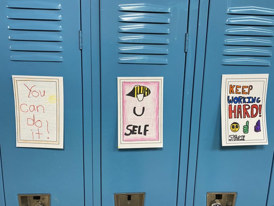 Drawings from the elementary school students were hung up on the lockers at PPBHS.